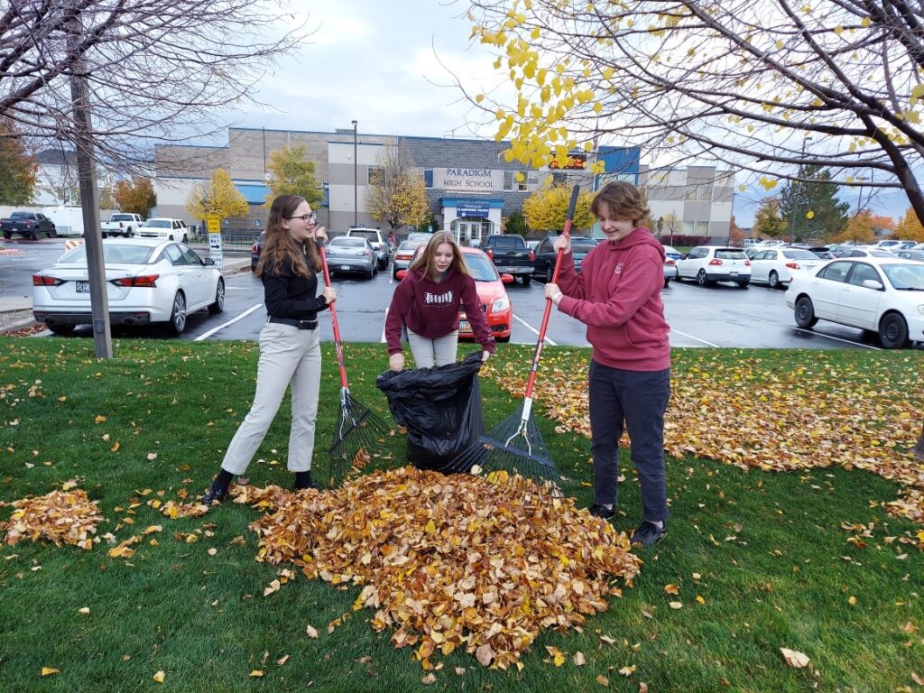 paradigm kids raking leaves